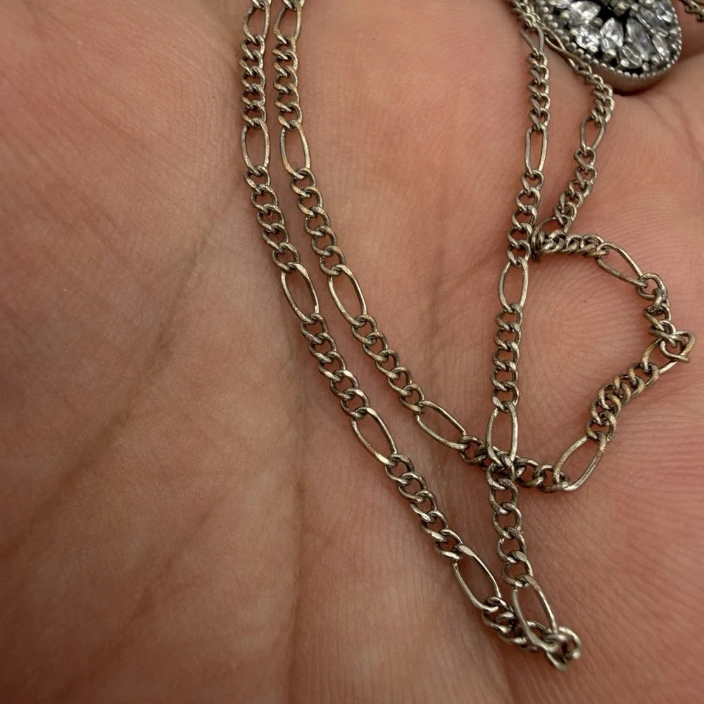 Vintage 925 Sterling Silver Pendant Necklace CZ Stones Dainty‎ Collar